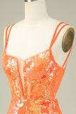 Gorgeous Orange Lace Up Tight Glitter Homecoming Dress