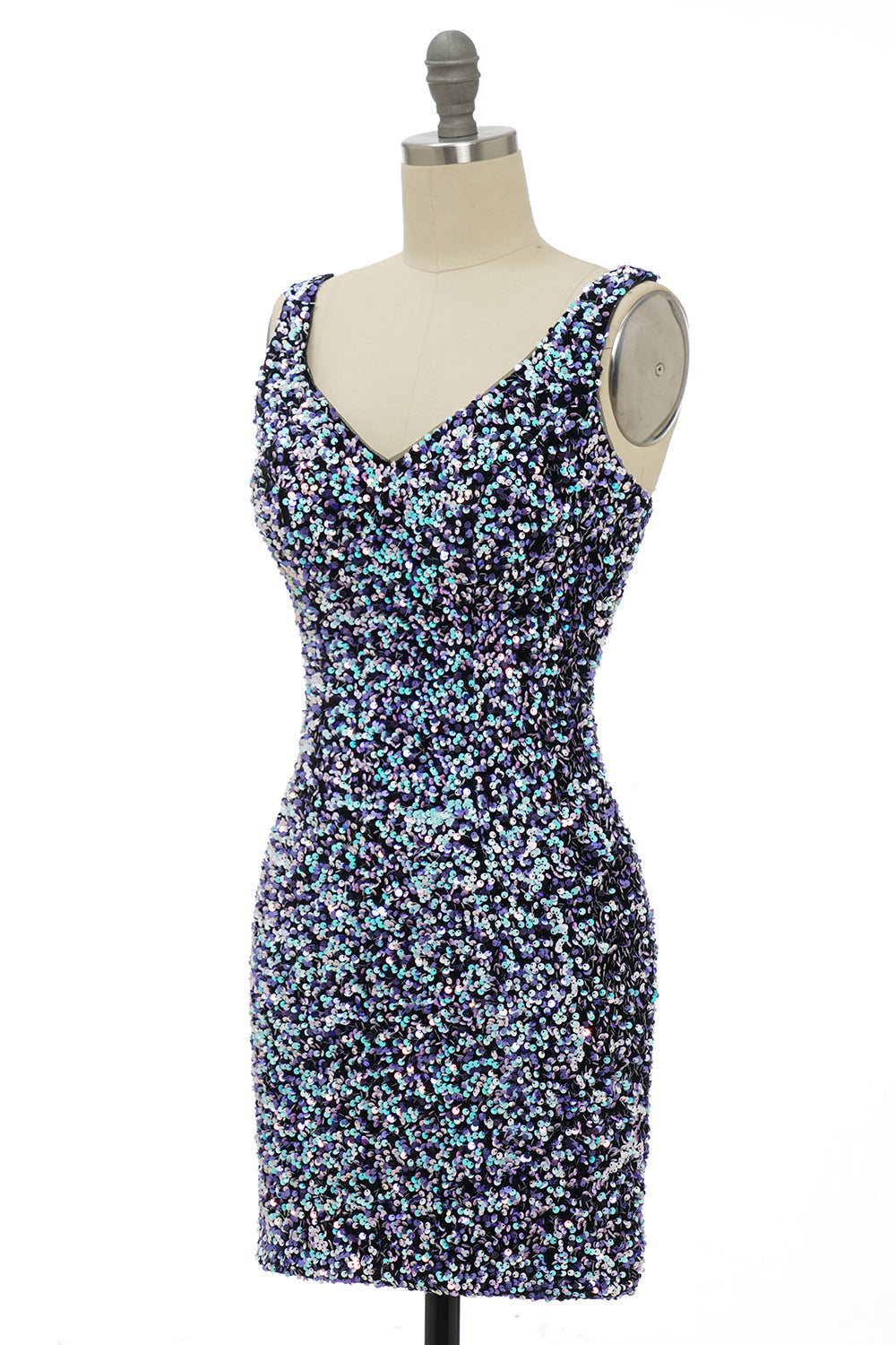 Black Sequin Fitted Cocktail Dress