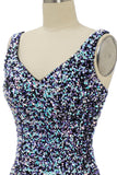 Black Sequin Fitted Cocktail Dress