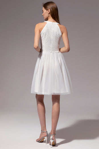 White Halter Lace Dress