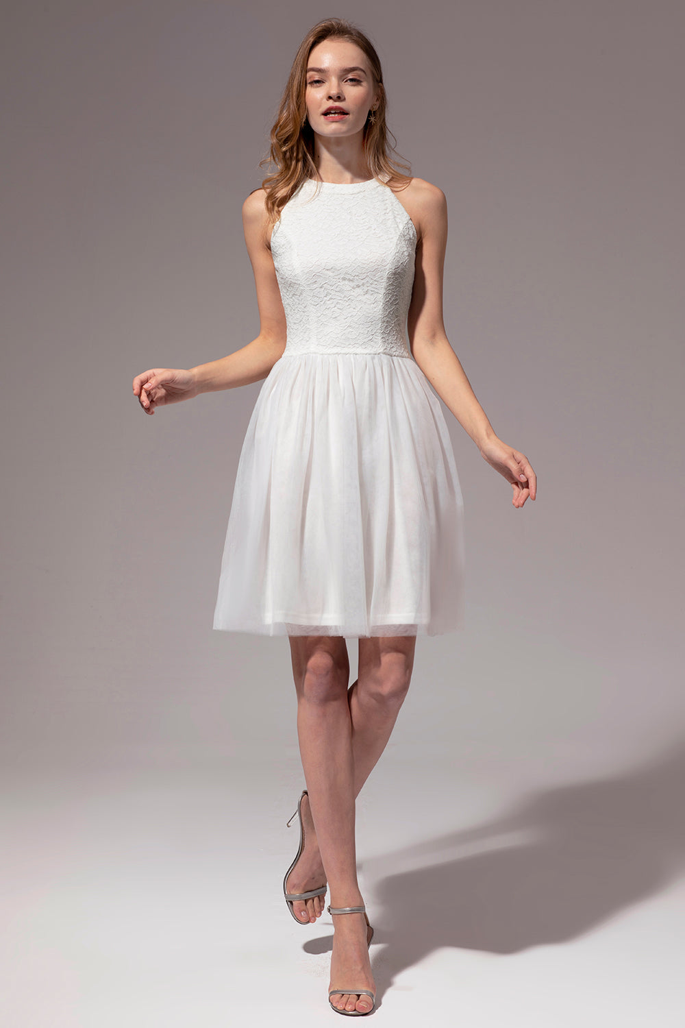 White Halter Lace Dress