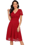 Red V-neck Lace Dress