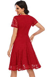 Red V-neck Lace Dress