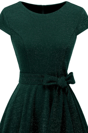 Dark Green Vintage 1950s Dress with Sash