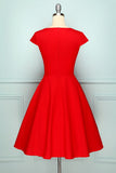 Red V Neck Swing Dress