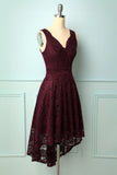 Burgundy V-Neck Lace Dress