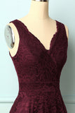 Burgundy V-Neck Lace Dress