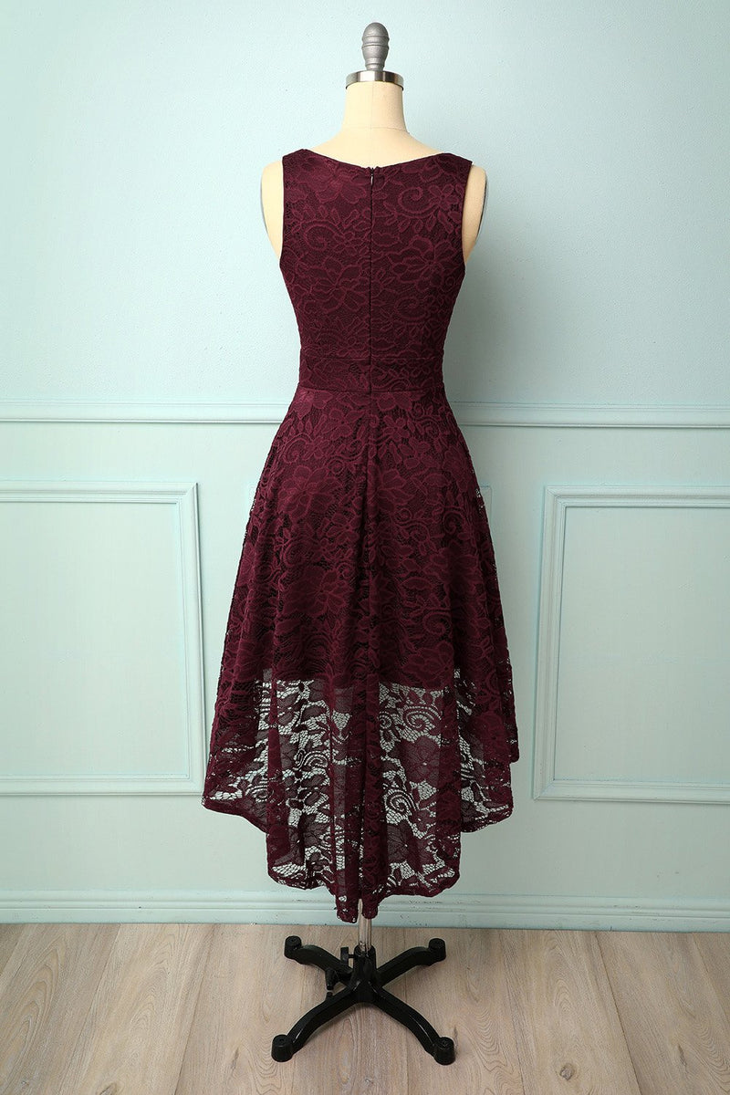 Load image into Gallery viewer, Burgundy V-Neck Lace Dress