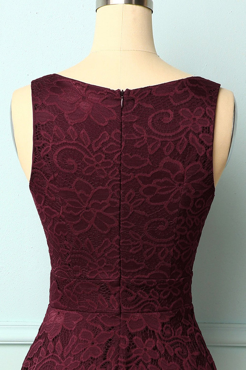 Load image into Gallery viewer, Burgundy V-Neck Lace Dress