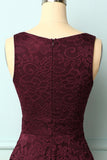 Burgundy V-Neck Lace Dress