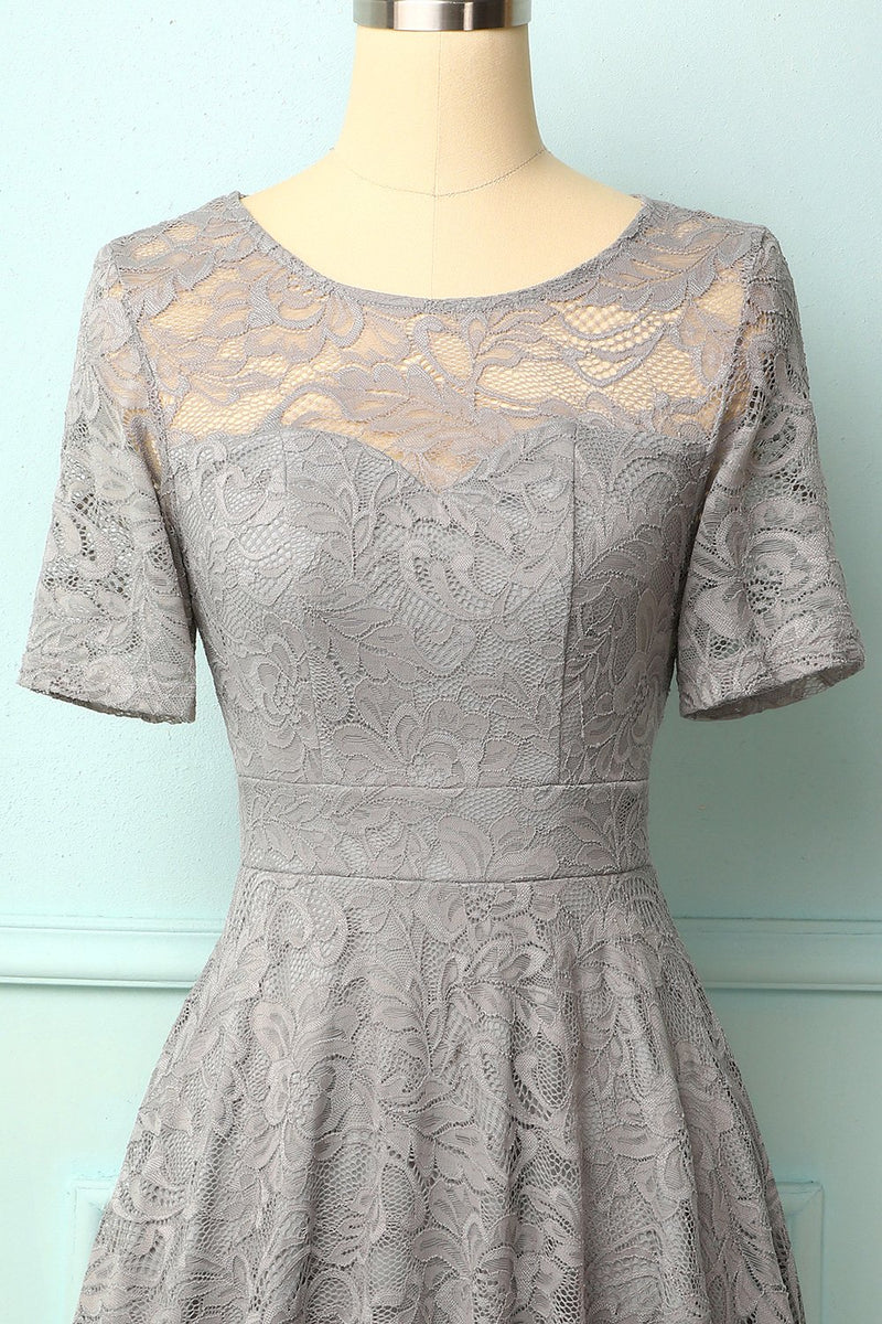 Load image into Gallery viewer, Grey Bridesmaid Lace Dress