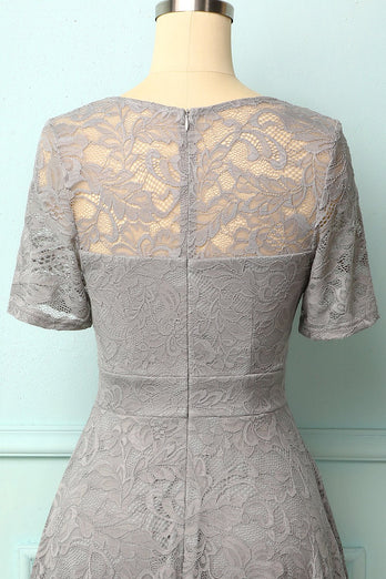 Grey Bridesmaid Lace Dress
