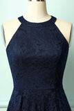 Asymmetric Navy Lace Dress