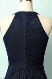 Asymmetric Navy Lace Dress