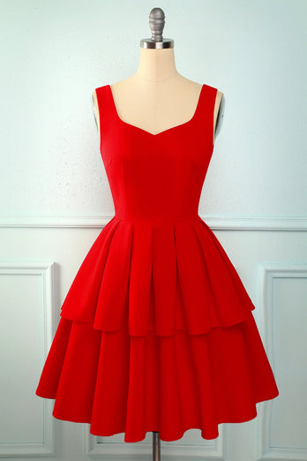 Zapaka Red Short Homecoming Dress A-line Sleeveless Tiered Prom Crepe ...