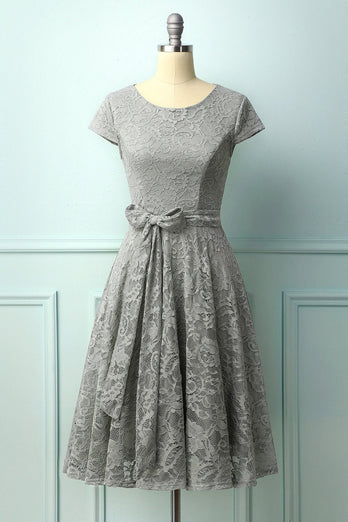 Grey Lace Midi Dress