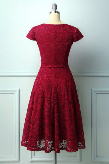 Dark Red Lace Midi Dress