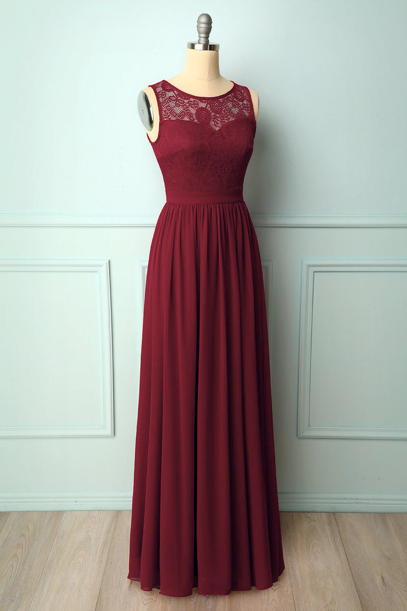 Load image into Gallery viewer, Burgundy Lace Long Dress