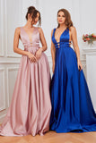 Blush Satin Long Prom Dress