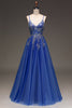 Load image into Gallery viewer, A-Line Sequins Royal Blue Prom Dress with Appliques