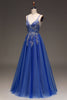 Load image into Gallery viewer, A-Line Sequins Royal Blue Prom Dress with Appliques