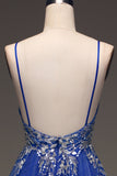 A-Line Sequins Royal Blue Prom Dress with Appliques