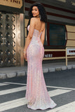 Mermaid Pink Sequins Corset Prom Dress