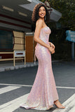 Mermaid Pink Sequins Corset Prom Dress