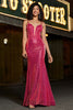 Load image into Gallery viewer, Stunning Mermaid Spaghetti Straps Fuchsia Sequins Corset Prom Dress