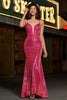 Load image into Gallery viewer, Stunning Mermaid Spaghetti Straps Fuchsia Sequins Corset Prom Dress