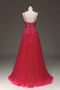 Load image into Gallery viewer, Spaghetti Straps A Line Fuchsia Prom Dress with Appliques