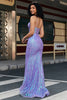 Load image into Gallery viewer, Stylish Mermaid Spaghetti Straps Purple Sequins Corset Prom Dress