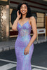 Load image into Gallery viewer, Stylish Mermaid Spaghetti Straps Purple Sequins Corset Prom Dress