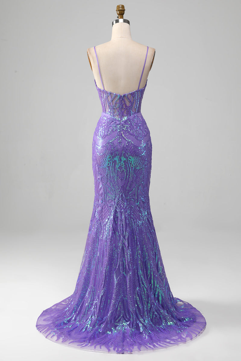 Load image into Gallery viewer, Mermaid Sparkly Purple Corset Prom Dress