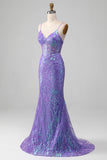 Mermaid Sparkly Purple Corset Prom Dress