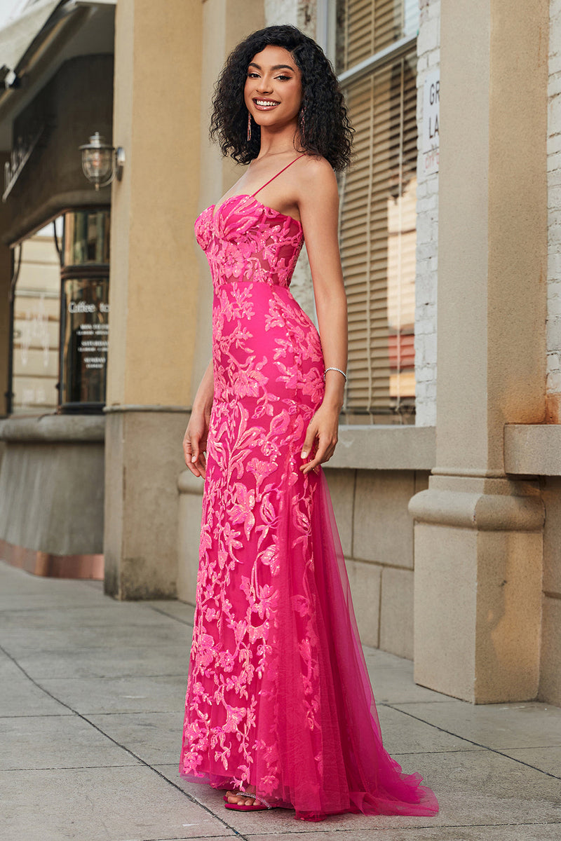 Load image into Gallery viewer, Mermaid Fuchsia Long Prom Dress with Appliques