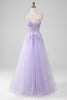 Load image into Gallery viewer, Sparkly Light Purple A-Line Spaghetti Straps Long Prom Dress With Beading