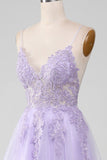 Sparkly Light Purple A-Line Spaghetti Straps Long Prom Dress With Beading