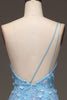 Load image into Gallery viewer, Light Blue Mermaid One Shoulder Side Slit Sequin Prom Dress with Appliques