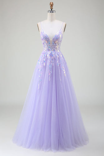 A-Line Purple Prom Dress with Sequins