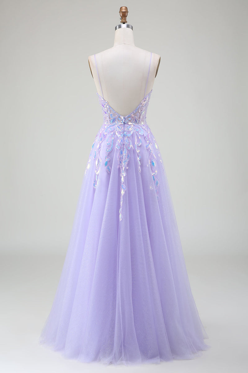 Load image into Gallery viewer, A-Line Purple Prom Dress with Sequins