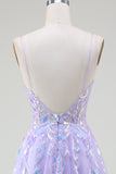 A-Line Purple Prom Dress with Sequins