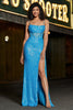 Load image into Gallery viewer, Stunning Mermaid Spaghetti Straps Blue Corset Prom Dress with Split Front