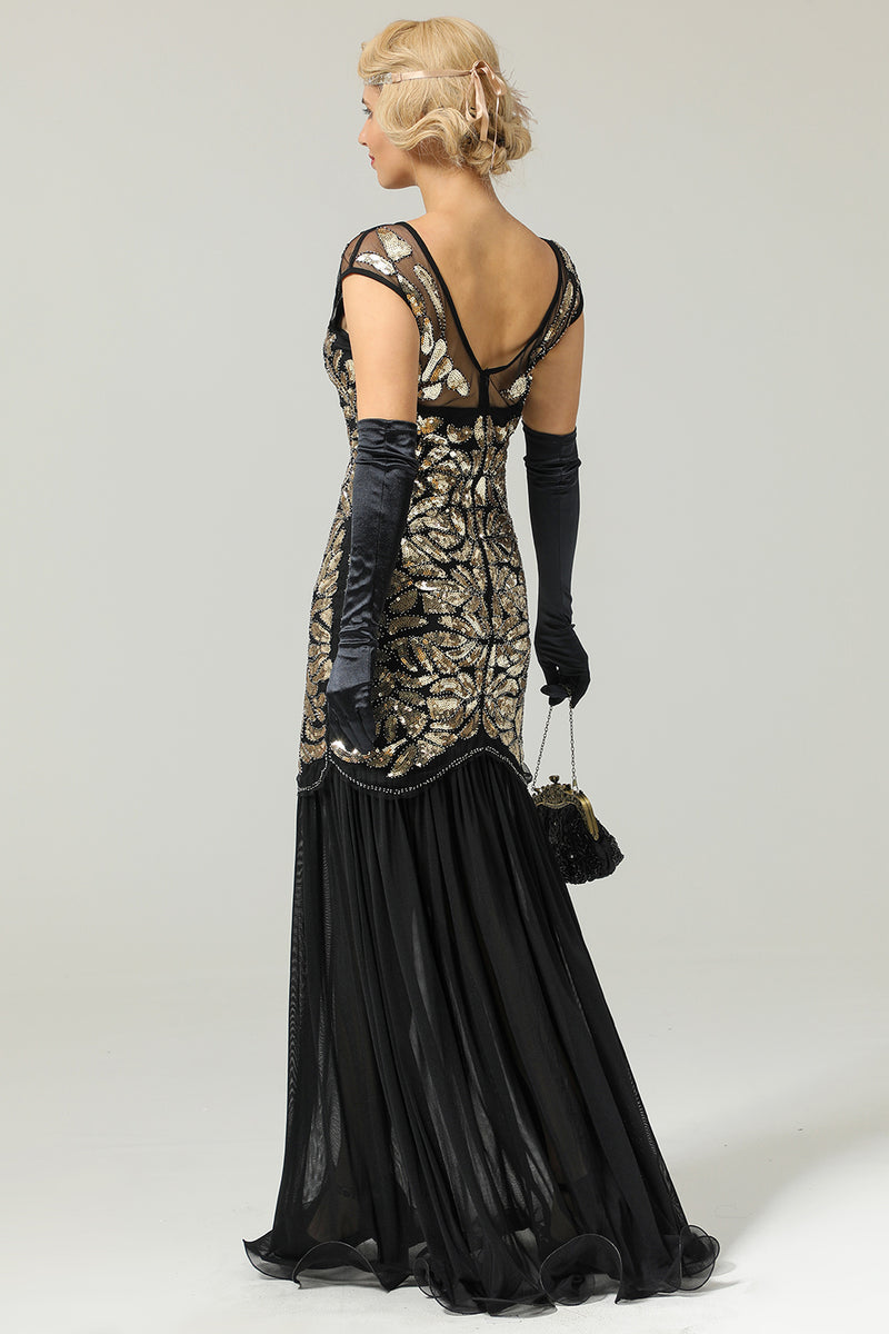 Load image into Gallery viewer, Red and Black 1920s Sequined Flapper Dress