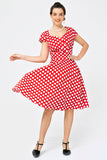 Red Small White Dot Swing Dress