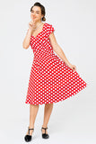 Red Small White Dot Swing Dress