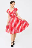 Red Small White Dot Swing Dress