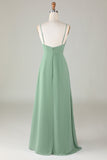 Spaghetti Straps Matcha Long Bridesmaid Dress with Ruffles