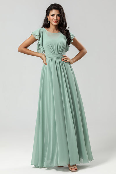 ZAPAKA Women Green Bridesmaid Dress with Pleated Chiffon A Line Wedding ...