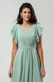 Chiffon A Line Green Bridesmaid Dress with Pleated